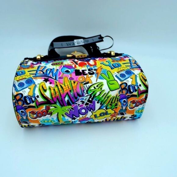 Graffiti Print Lock Design Mini-tote Crossbody Bag - Picture 3 of 4